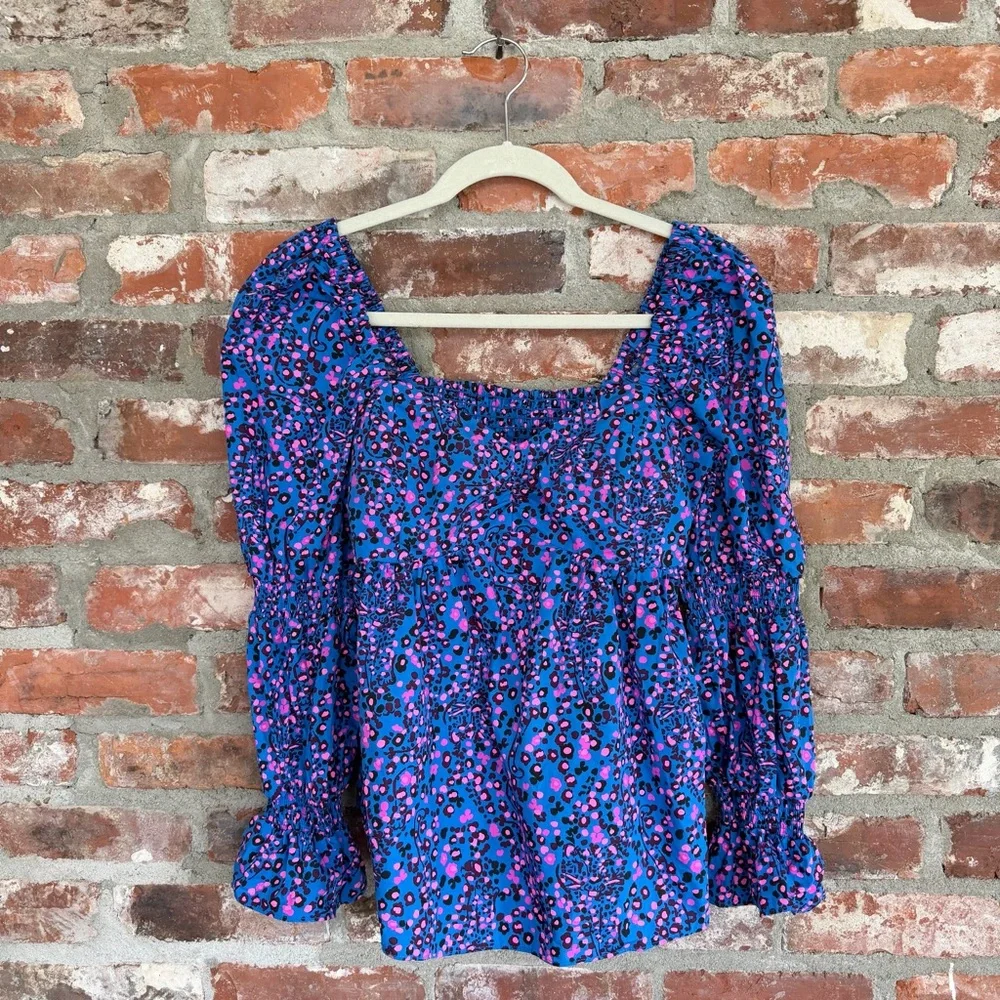 Lilly Pulitzer Preslee Babydoll Top Blue Flare Growl & Prowl‎ Size 2